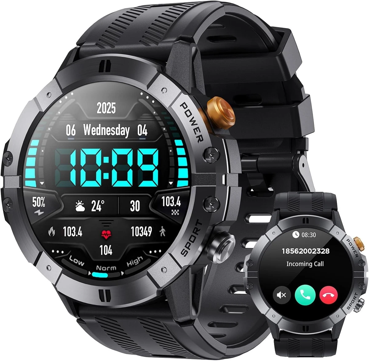 Smartwatch Uomo Con Schermo AMOLED 1.43" – Chiamate Bluetooth, Pressione Sanguigna, SpO2, 100+ Sport, IP68 – Compatibile Con Android E IOS (batteria 4-6 Giorni)