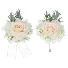 Beige Wrist Corsage and Boutonnieres Set, Artificial Flowers for Wedding
