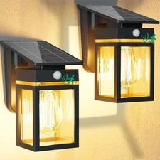 2 Pack Solar Porch Lights Outdoor, Dusk to Dawn & Motion Sensor Wall Light wi...