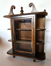 Vintage Wood Curio Cabinet Glass Door Wall Hanging Or Free-standing Side Shelves