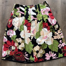 Talbots 100 Pure Silk Floral Pleated Midi Skirt Multi Color Print Size 8 D7