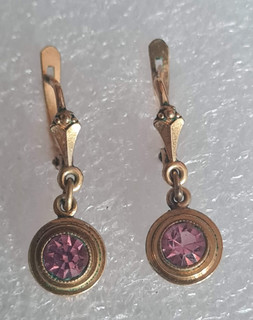 antike Jugendstil Ohrhänger golden rosa Stein Stempel/Punze Nachlass