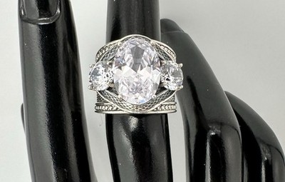 Sterling Silber Oval Funkelnd Statement Ring Luxus Braut Cocktail Breites Band