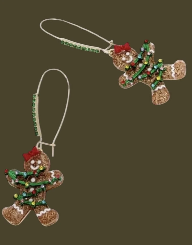 Pendientes Betsey Johnson Navidad Pan de Jengibre Niña Árbol Luz Cuelga Nuevos con Etiquetas Foto 4 de 4