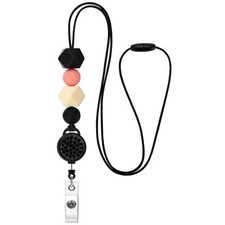 Black Silicone Beaded Teacher Breakaway Lanyard with Retractable Badge Reel