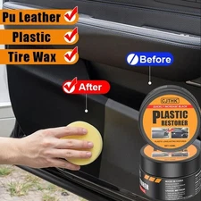 Car Plastic Restorer Back Black Gloss Interior Leather Panel Wax Polish Coating