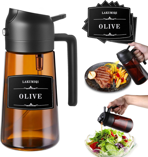 LAKUMIQI 2-in-1 Glass Oil Dispenser & Sprayer (16oz)
