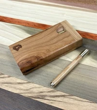 Figured American Cherry Wood 4" Dugout Stashbox w Poker & One Hitter Pipe Set