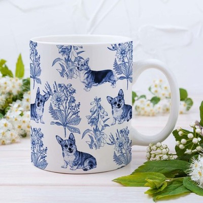 Corgi Blue French Toile Coffee Mug, Corgis Lover Gifts for Women, Blue Toile ...