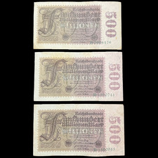 3x 1923 German 500 Million Mark WWI WW1 Banknote Militaria Inflation Bank Fail