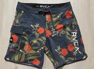 RVCA Eastern Trunk 18'' Mid Board Shorts Cargo Blue Floral Mens Size 31 BFA NWOT