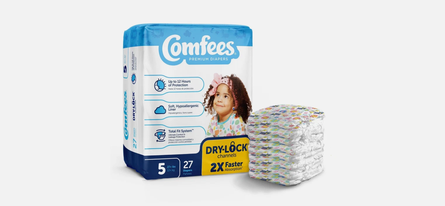 Comfees Premium Diapers, Unisex, Baby, Tab Closure, Size 5, Kid Design, 27 EA