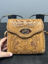 VTG Hand Tooled Leather Boho Style Handbag W/ Broken Strap 8x7  