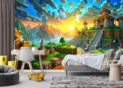 Pixel Landschaft Minecraft-Stil Tapete Wandbild Abnehmbar Abziehbar Abziehen & Aufkleben