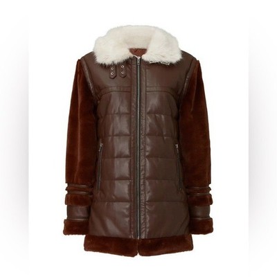 Samantha Sipos brown Alexandra Faux Shearling Jacket Large