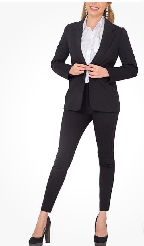 Marycrafts Business Jersey Knit Pant Suit Blazer Black Power