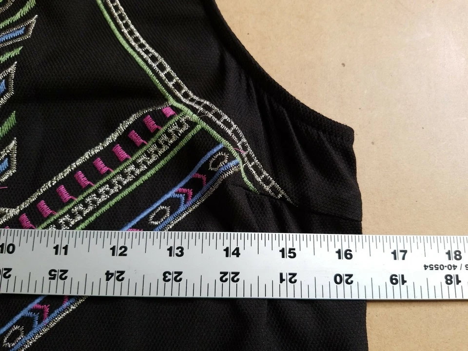 Vestido recto túnica bordado tribal geométrico negro tomate volador talla S boho Foto 3 de 4