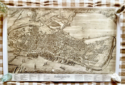 Birdseye View Map of Portland, ME 1876 - Vintage Portland Maine Art 24x36 Print
