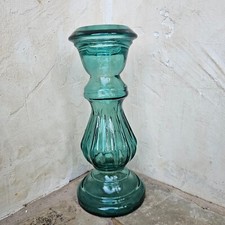 Vintage Vase/ candle holder Recycled Green Glass San Miguel Spain 12  x 4.5 