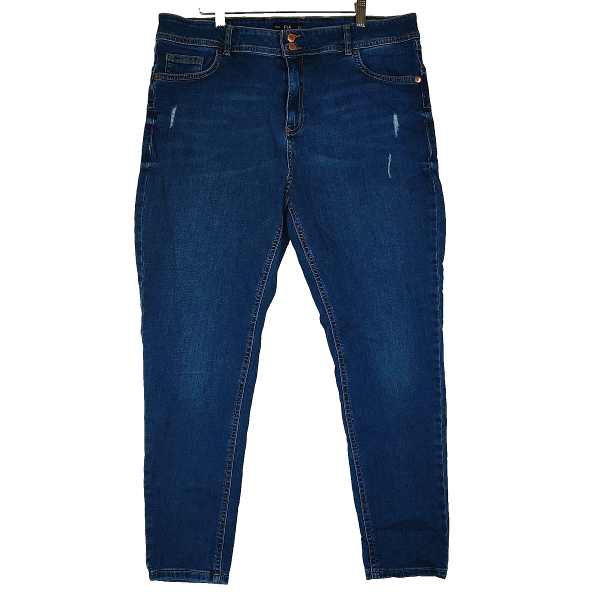 F&F Tesco Jeans Women US 14 Blue Skinny Ankle Distressed High Rise