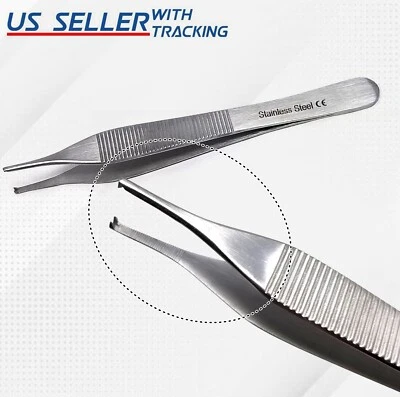 HTI Adson Tissue Kocher Forceps 1x2 Rat Tooth & Serrated Teeth 4.75" German Grade