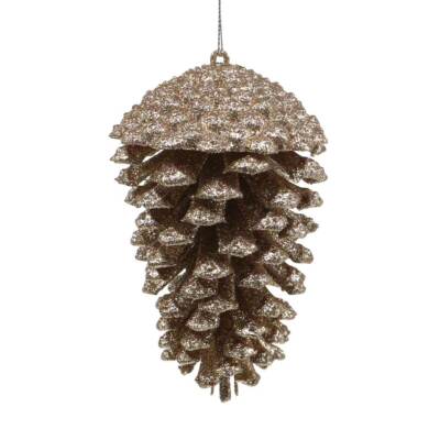 Tannenzapfen Gold Glitter 13cm 4St Christbaumschmuck Weihnachten Deko, 4 Stück