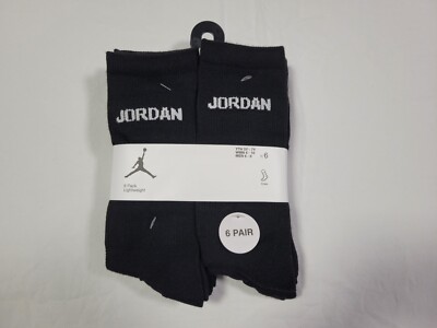 Nike Jordan Boys Black Socks Crew Jumpman Basketball Youth 6 Pr Shoe Size 5Y-7Y