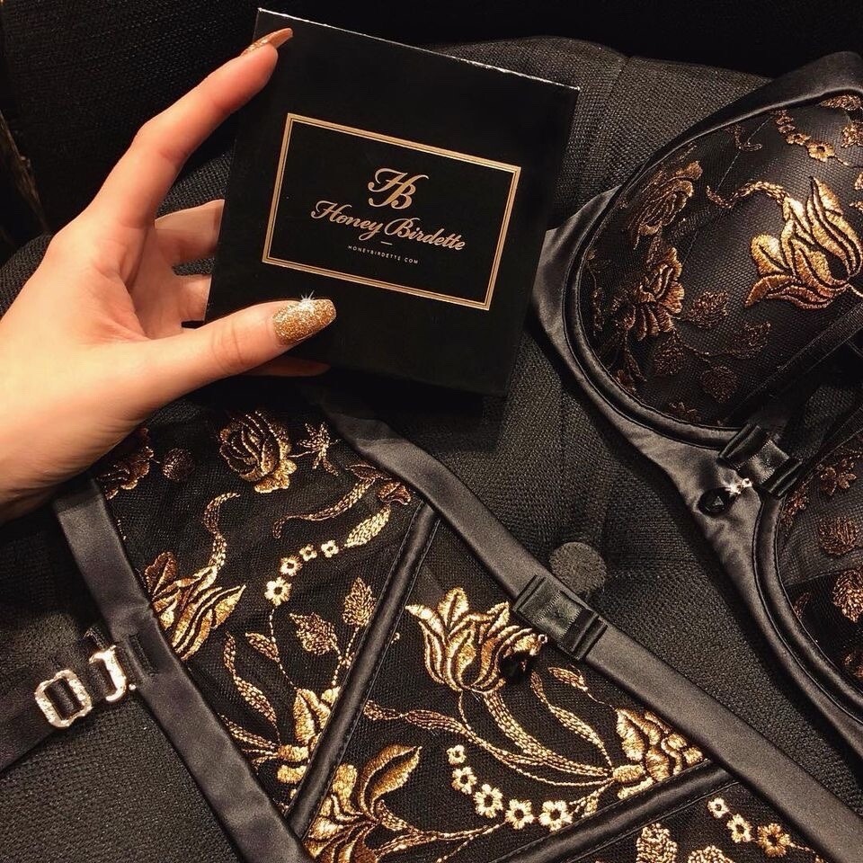 Set Sous-vêtements Honey Birdette Vanessa - Slip Suspender XL Et Bas Stay-ups L, Neuf Avec Étiquettes