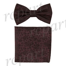 Men's Pre-tied Bow Tie  hankie set floral dark purple wedding party prom formal