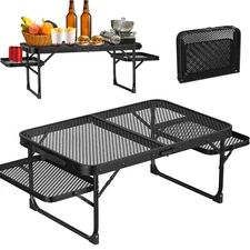 Portable Aluminum Camping Table Folding Grill Table with 2 Side Trays BBQ Table