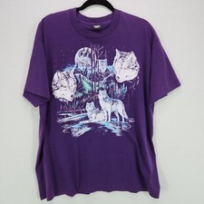 Vintage 1991 Tshirt Wolves Mens XL Purple Nature Art Single Stitch USA