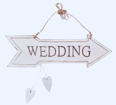 Heaven Sends  Wedding  White Wooden Arrow Direction Sign with Hearts