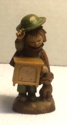 Anri Wood Carved Boy Figurine Playing Organ Grinder Dog by Juan Ferrandiz Italy