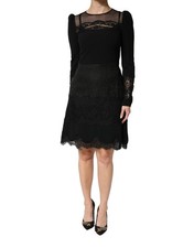 Dolce & Gabbana Black Lace Sheer Panel Midi Long Sleeve  Women's Dress Authentic