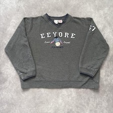 Vintage Disney Eeyore Sweatshirt Womens L Gray V Neck Winnie Pooh Embroider