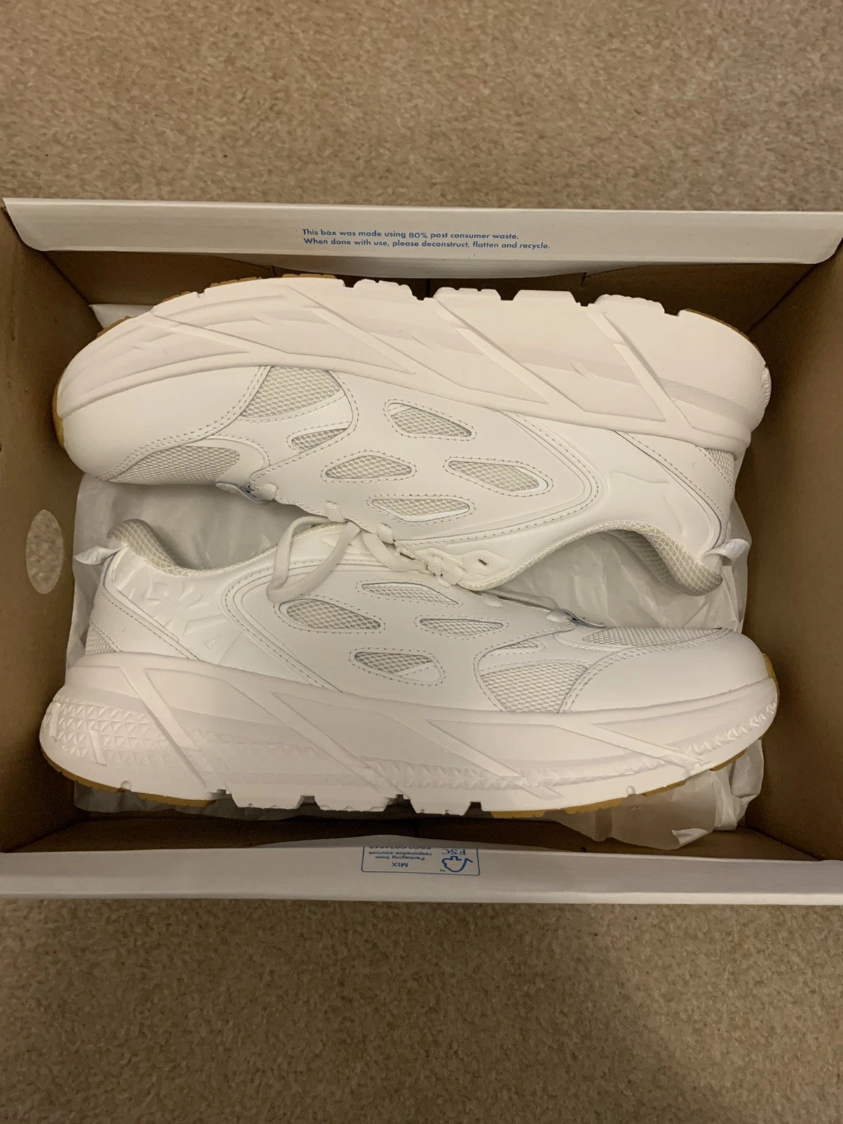 Hoka Clifton L Suede Size 9.5 Mens white Beige Lifestyle Running Shoes