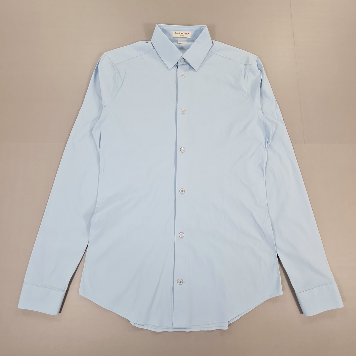 Balenciaga Paris Mens Shirt Blue 38 Slim Fit Cotton Stretch Long