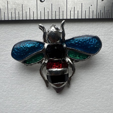 Silver Tone Enamel Bee Brooch Pin Blue Green ...