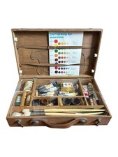 PALETTE PITTORI ARTISTI LEGNO vintage e CUSTODIA scatola GRUMBACHER con contenuto