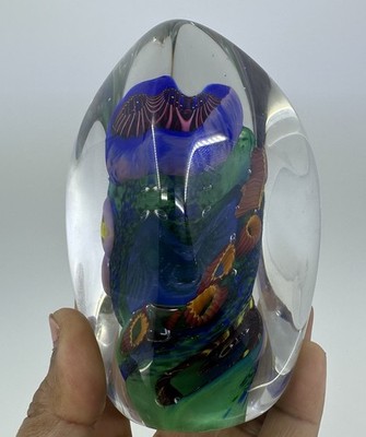 HENRY VITRA GLASS PAPERWEIGHT CORAL THEME SIGNED, 95