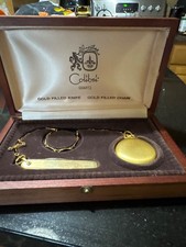 vintage colibri quartz pocket watch gold filled knife gold filled chain