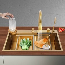 Single Bowl Sink Rectangular Kitchen Sink Topmount Stainless Steel Sink Gold