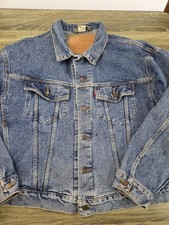 Vintage 90's Levi's Trucker Denim Jean Jacket Men's Large Biker Patches 70598