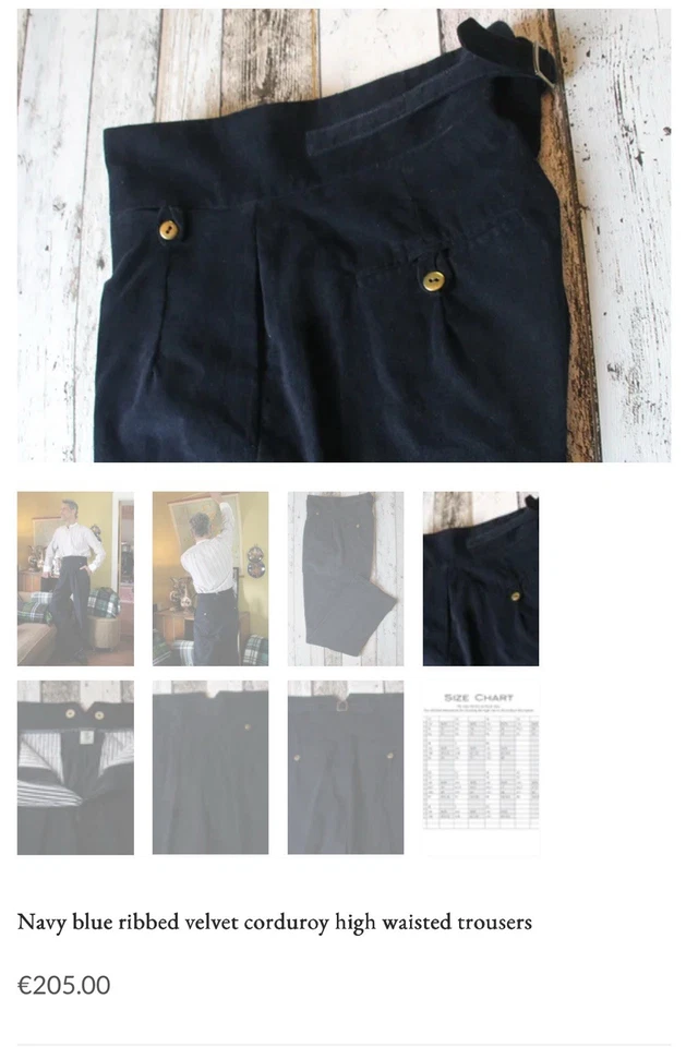 Pantalones On the Sunny Side Para Hombre Cintura Alta Acanalados Terciopelo Pana Azul Marino RARO Foto 2 de 4