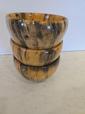 Set of 3 Hand-Turned Spalted Maple Glossy Wood Bowls EXCELLENT