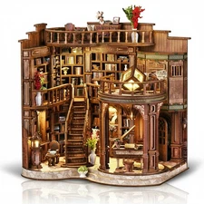MAKEASY Book Nook Kit for Adults – DIY 3D Wooden Miniature House with LED