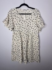 New Madewell Polka Dot Double Gauze Ruffle Sleeve Babydoll Dress Cream Black S