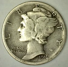 1916 S Mercury Dime Coin Circulated 10c Silver Fine Condition Damaged
