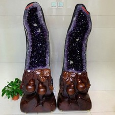 1045LB A pair Natural High quality Amethyst Crystal Church Cathedral geode +st