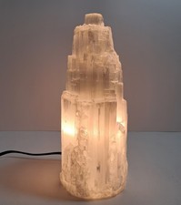 9.5" Natural Selenite White Crystal Tower Accent Lamp Weighing 5 1/2 Lbs.